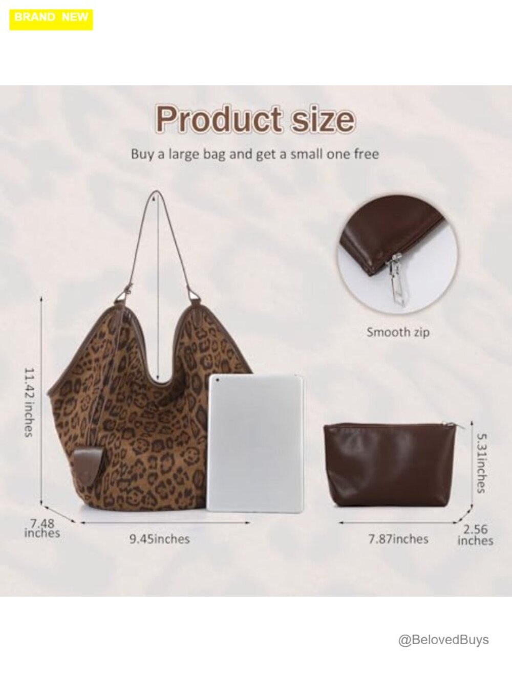 Faux Suede Leather Leopard Tote Bag for Women Large Capacity Hobo Purse with - Picture 3 of 7